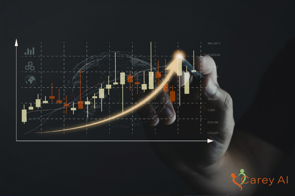 Digital financial growth chart with upward trend line overlaid on data analytics interface, representing cost savings, efficiency gains, and improved system performance without disruption.
